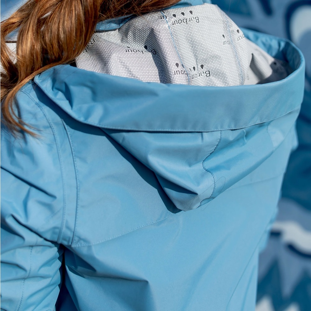 Barbour Sky Blue Hooded Trench Coat - Picture 7 of 10